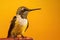Close-up of a hummingbird on a yellow background. Generative AI