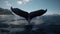 Close-up of a humpback whale tail fluke waving in the air. Generative AI