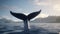 Close-up of a humpback whale tail fluke waving in the air. Generative AI