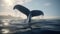 Close-up of a humpback whale tail fluke waving in the air. Generative AI