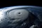 close-up of hurricane, with clouds swirling and lightning flashing