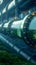 Close up of hydrogen pipeline symbolizes green energy production with turbines