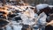 Close up of Ice Chunks floating in a River. Natural Winter Background