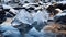 Close up of Ice Chunks floating in a River. Natural Winter Background