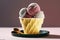 Close-up ice cream in a bowl, generative Ai,