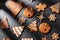 close up of iced gingerbread on black table top