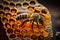 Close-up illustration of bees inside a hive of honey. AI Generation