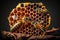 Close-up illustration of bees inside a hive of honey. AI Generation