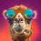 Close up of illustration of camel wearing glasses in disco dancing style