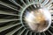 This close up image of a business aircraft jet engine inlet fan. Turbine of airplane