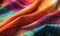 Close up image of a colorful silk fiber, in the style of flowing fabrics