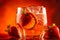 Close up image of delicious refreshing strawberry and orange cocktail. AI generated.