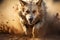 Close-up image of dog running in mud and dirt in brown tones