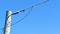 Close up image of electrical power pole cables with clear sky background