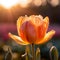 A close-up image focusing on a single tulip blossom. AI Generative