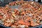 Close up image of freshly boiled crayfish on outdoor outside cooking wok