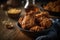 Close up image of fried chickens wings. Gourmet photography style