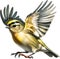 Close-up image of a Goldcrest bird. AI-generated.