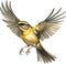 Close-up image of a Goldcrest bird. AI-generated.