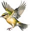 Close-up image of a Goldcrest bird. AI-generated.