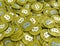 Close up image of golden bitcoins