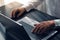 Close up image of man hands typing on laptop computer keyboard ,  surfing the internet or online working . business and technology