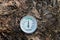 Close up image of a thermometer in a compost pile