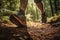 Close up image of trail runner man walking on forest. AI generated