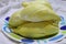 Close-up image of yellow durian, the most popular fruit of Thailand in the appetizing dish.