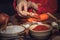Close up images of Hand of Korean woman, she making Kimchi