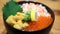 Close-up images of japanese seafood rice bowl