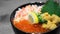 Close-up images of japanese seafood rice bowl