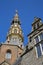 Close-up on the impressive decorated tower of the Stadhuis Town Hall in Zierikzee