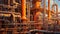 Close up industrial view oil refining equipment. Generative AI.