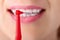 Close up of interdental toothbrush for cleaning teeth