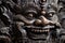 close-up of intricate balinese mask carvings on wood