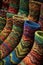 close-up of intricate sock knitting patterns