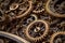 close-up of intricate steampunk gears interlocking