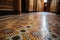 close-up of intricate tile work on the floor of a grand foyer