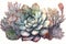 close-up of intricate watercolor succulent plant with fine details