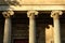 Close-up of the ionic order architectural columns at the St Pancras New Church, Euston Road in London.