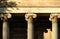 Close-up of the ionic order architectural columns at the St Pancras New Church, Euston Road in London.