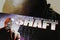 Close up of isolated vinyl record covers of Isaac Hayes Shaft movie soundtrack