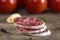 Close up of Italian salami slices