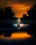 Close-up of a jaguar walking in water at sunset