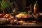 close-up of jambalaya ingredients on a rustic table