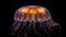 a close up of a jellyfish on a black background with a light shining on it\\\'s head and a black backgr