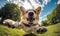 Close-up joyful corgi capturing a selfie. Created with AI