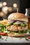 Close-Up of a Juicy Chicken Patty in a Sesame Bun