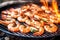 close-up of juicy prawns on a beach bbq grill